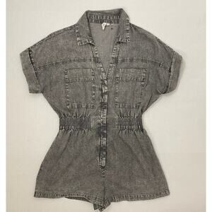 Elan Romper Womens‎ M Gray Distressed Elastic Waist Playsuit Boho Grunge Chic